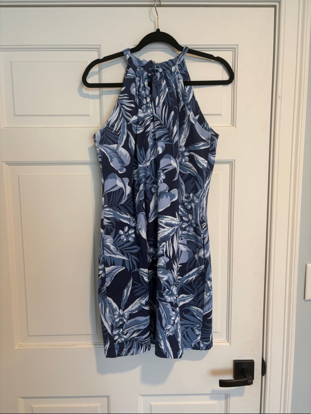 Tommy Bahamas Island Zone Navy & Light Blue Tropical Halter Mini Dress